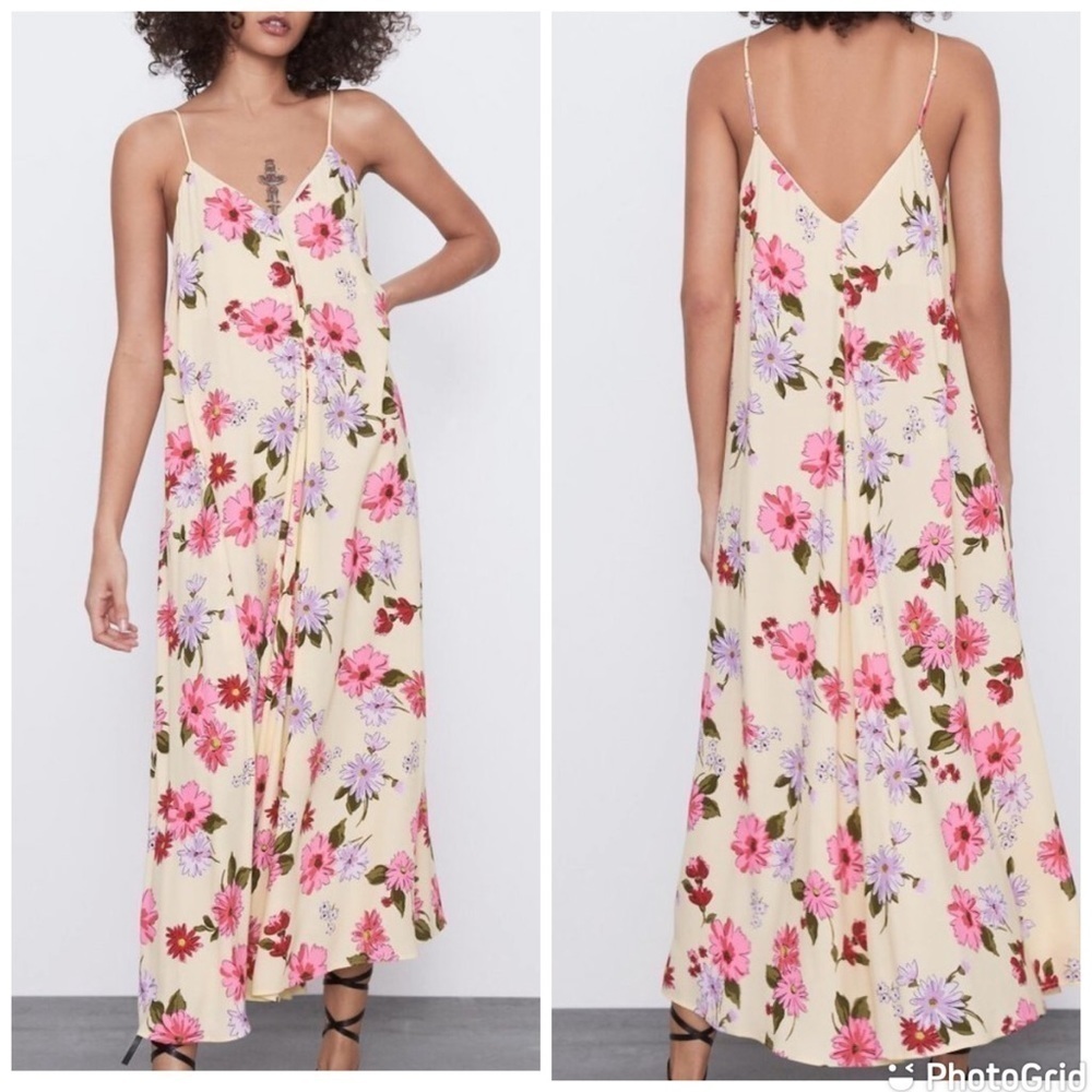 Zara FLORAL PRINT DRESS TRF-Vanilla